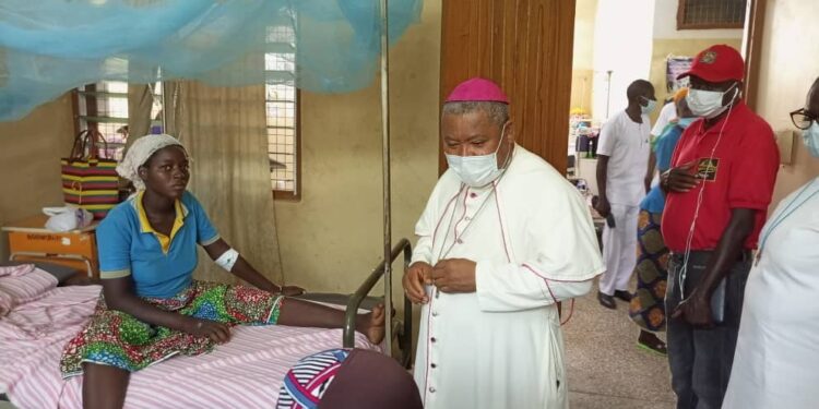 Most Rev. Bishop Peter Paul visits yellow fever patients at West Gonja hospital